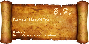 Becze Hetény névjegykártya